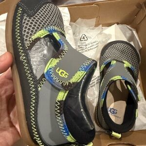 UGG Kids Gray Mary Jane Water Shoes with Green & Blue Trim